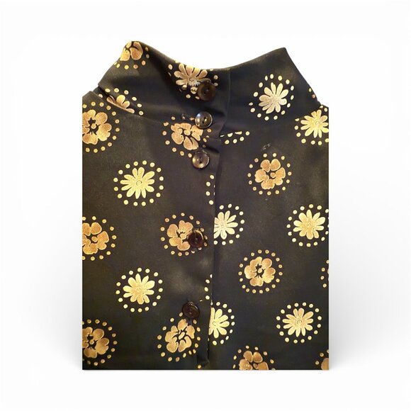 Vintage Petite Impressions Blouse Size 10 Black with Floral Print - Picture 2 of 6